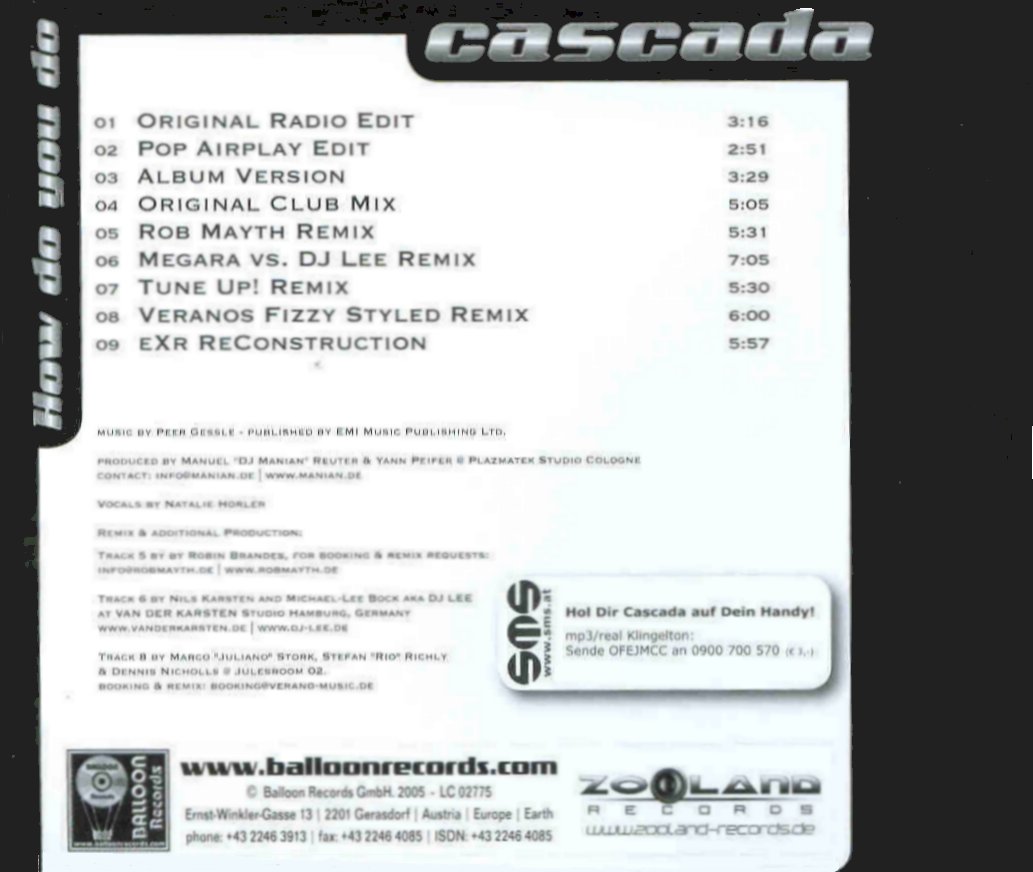 Cascada How Do You Do : Back | CD Covers | Cover Century | Over 1.000. ...